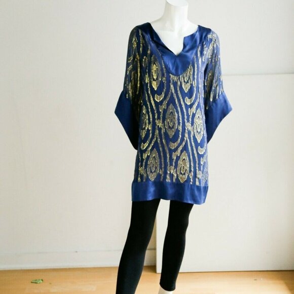 Halston  Heritage Silk and Gold Metallic Top - Picture 3 of 10